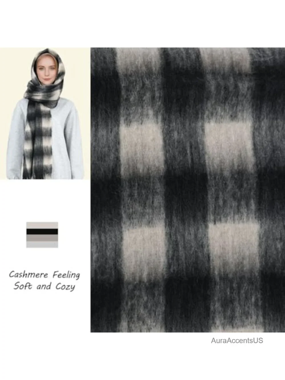 Women's Winter Scarf Plaid Thick Wrap Shawl Blanket Scarf